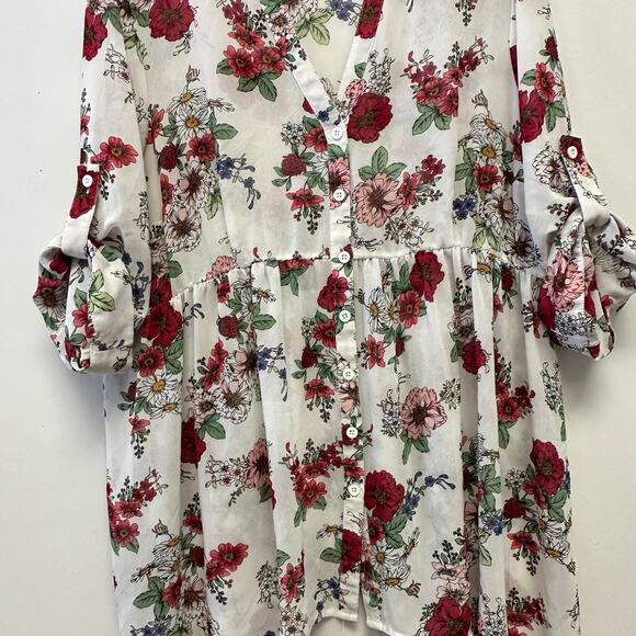 Torrid Floral Short Sleeve Top - Red and White - Picture 4 of 8